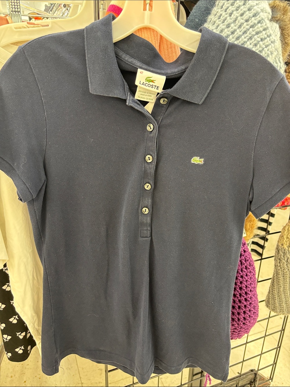 Lacoste Navy Short-Sleeve Cotton Polo with Embroidered Croc